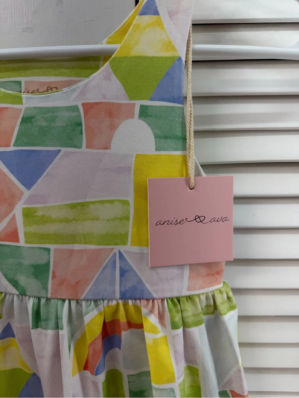 Anise & Ava size 5-6 Alex dress rainbow blocks Pastel Geometric Tiered Dress nwt